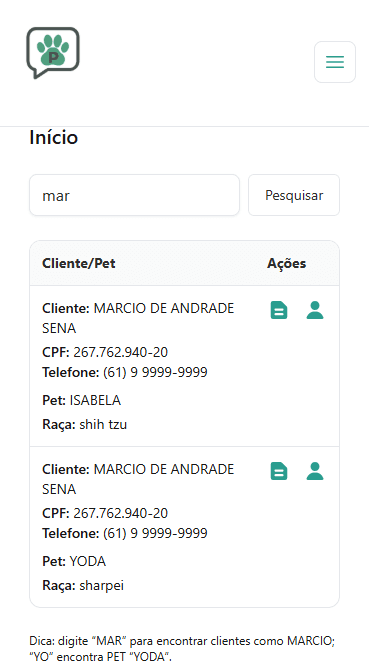 pesquisa de pets ou clientes